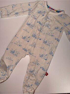 Magnetic Me Cream One-Piece Footie with Light Blue Animal Print